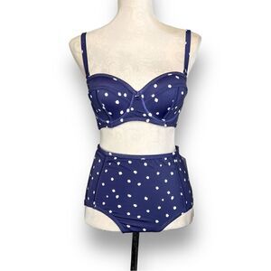 Swimsuits For All High Waisted Balconette Two-Piece Swimsuit in Purple Polkadot